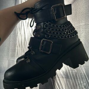 Black Chain-Embellished Women's Boots